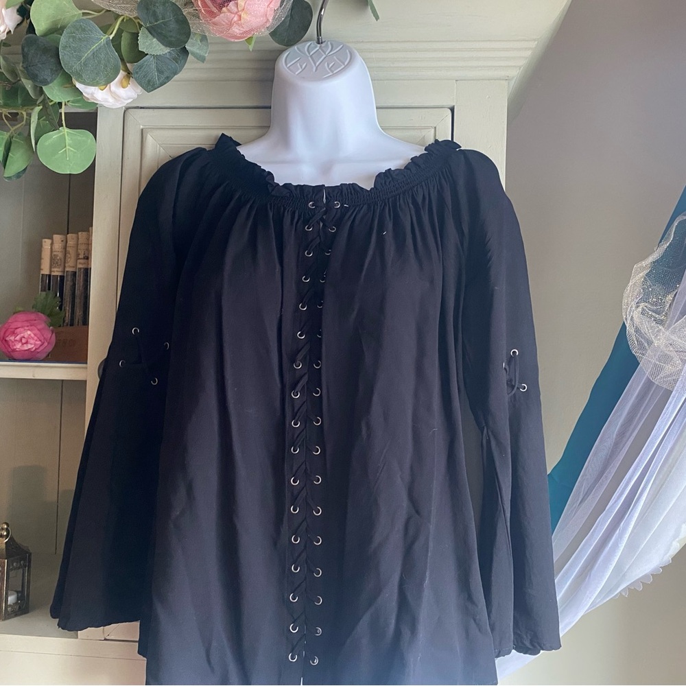 Rock & Republic Black Lace-Up Blouse